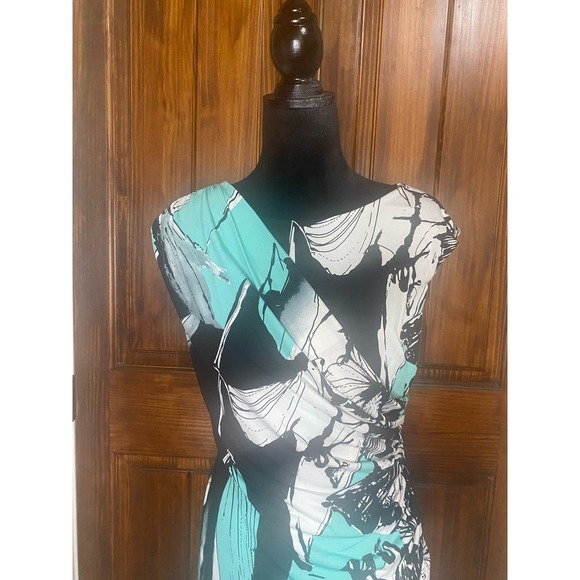 Est. 1962 Turquoise Green, Black & White Women's Classy Dress, Stretchy, Size 10 - Picture 2 of 7